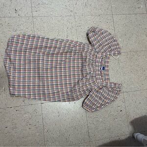 Old Navy Red and Blue Sheath Midi Dress with Puff Sleeves